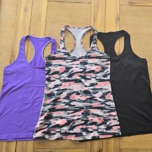 Lululemon Athletica 3 Racerback Tank Tops Purple, Black, and Pink